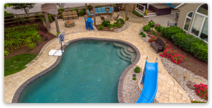 Pool and patio landscape design and installation for West Friendship