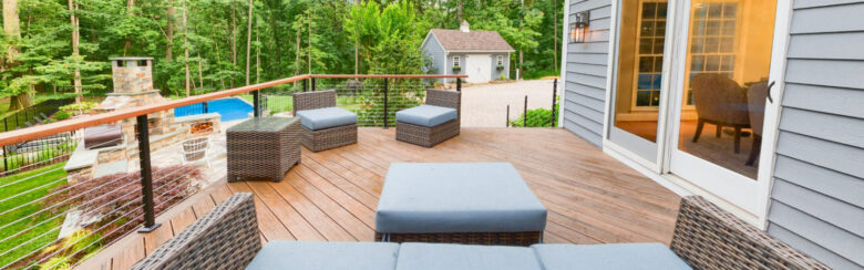 Outdoor Patio Design with Blue Seating Cushions in Brookeville, Olney, Highland, Woodbine, Fulton, Marriotsville