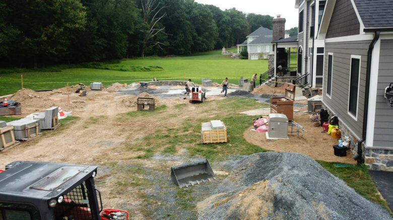Landscaping installation of patio pavers, custom walkways, and landscaping