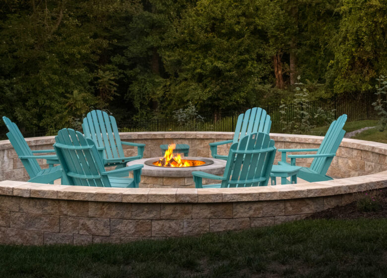Fire pit and retaining wall space with seating